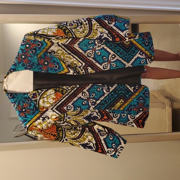 CHICO’S 0 blue orange lime white open front abstract jacket EUC - Picture 1 of 4